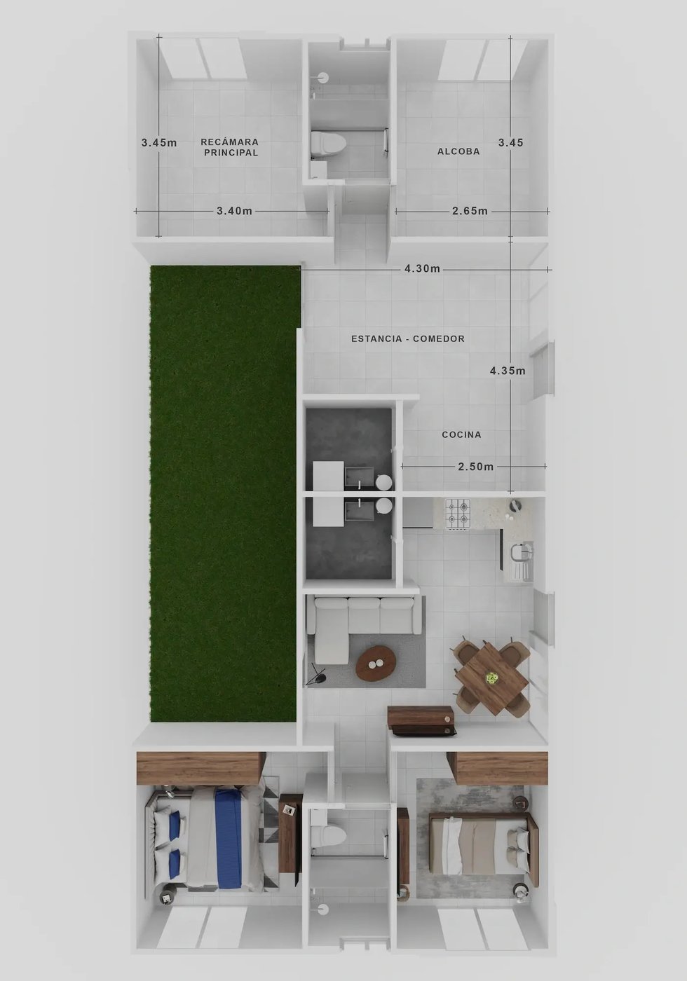 Distribución del modelo de Departamento Modelo Rubí