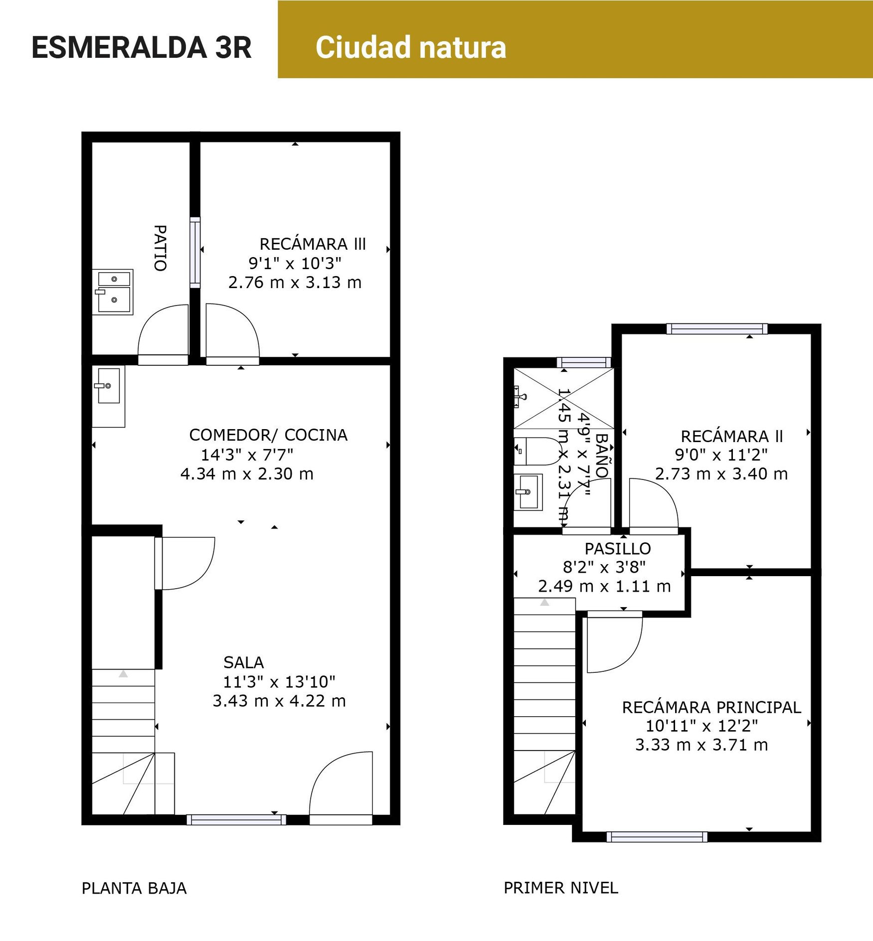 Nivel de Ciudad Natura Modelo Esmeralda 3 recámaras