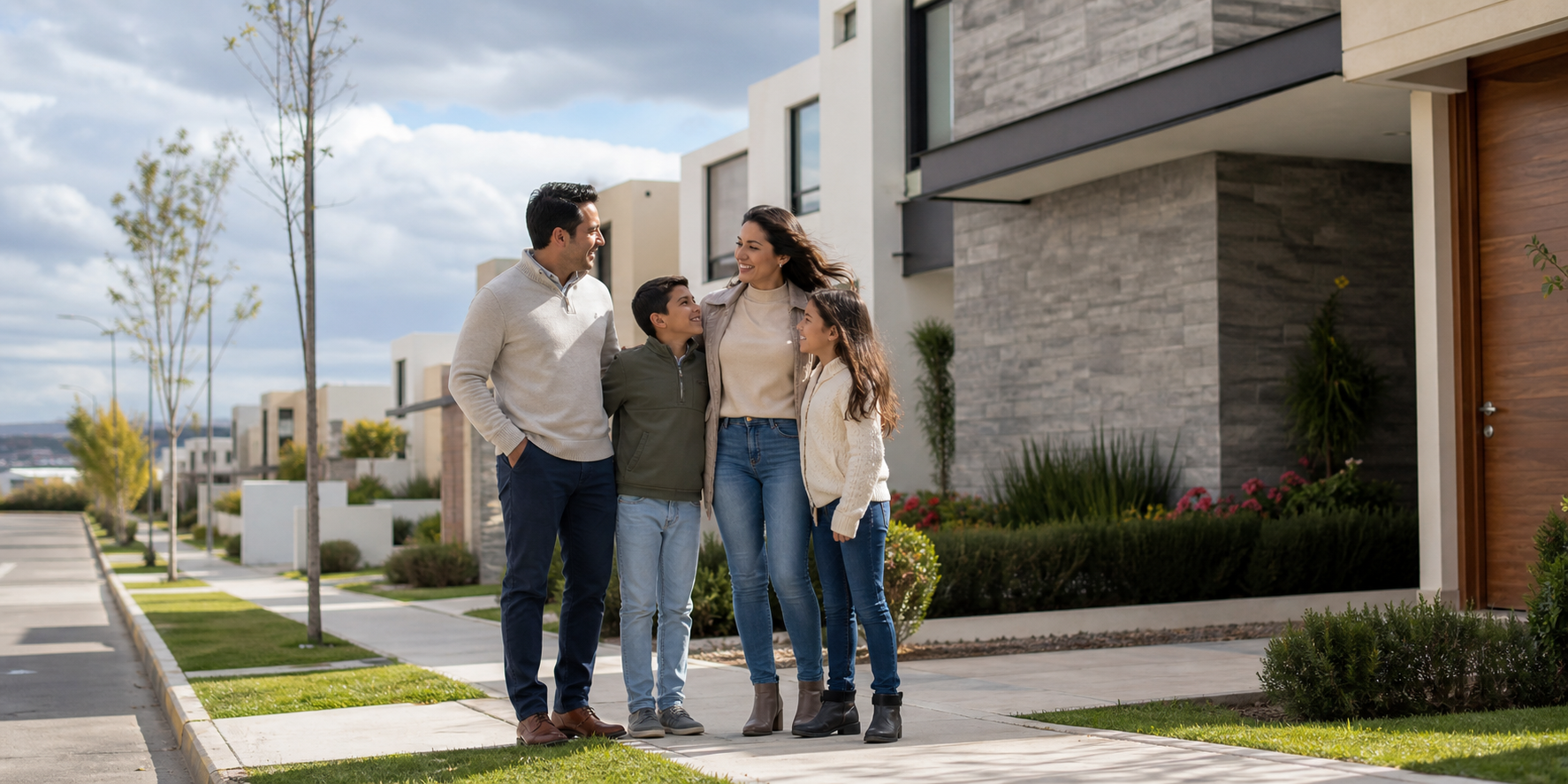 Family in Contemporary Home Garden at Pachuca