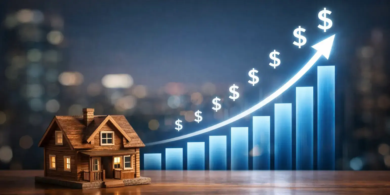 Grafico ascendente mostrando el crecimiento del valor de una casa