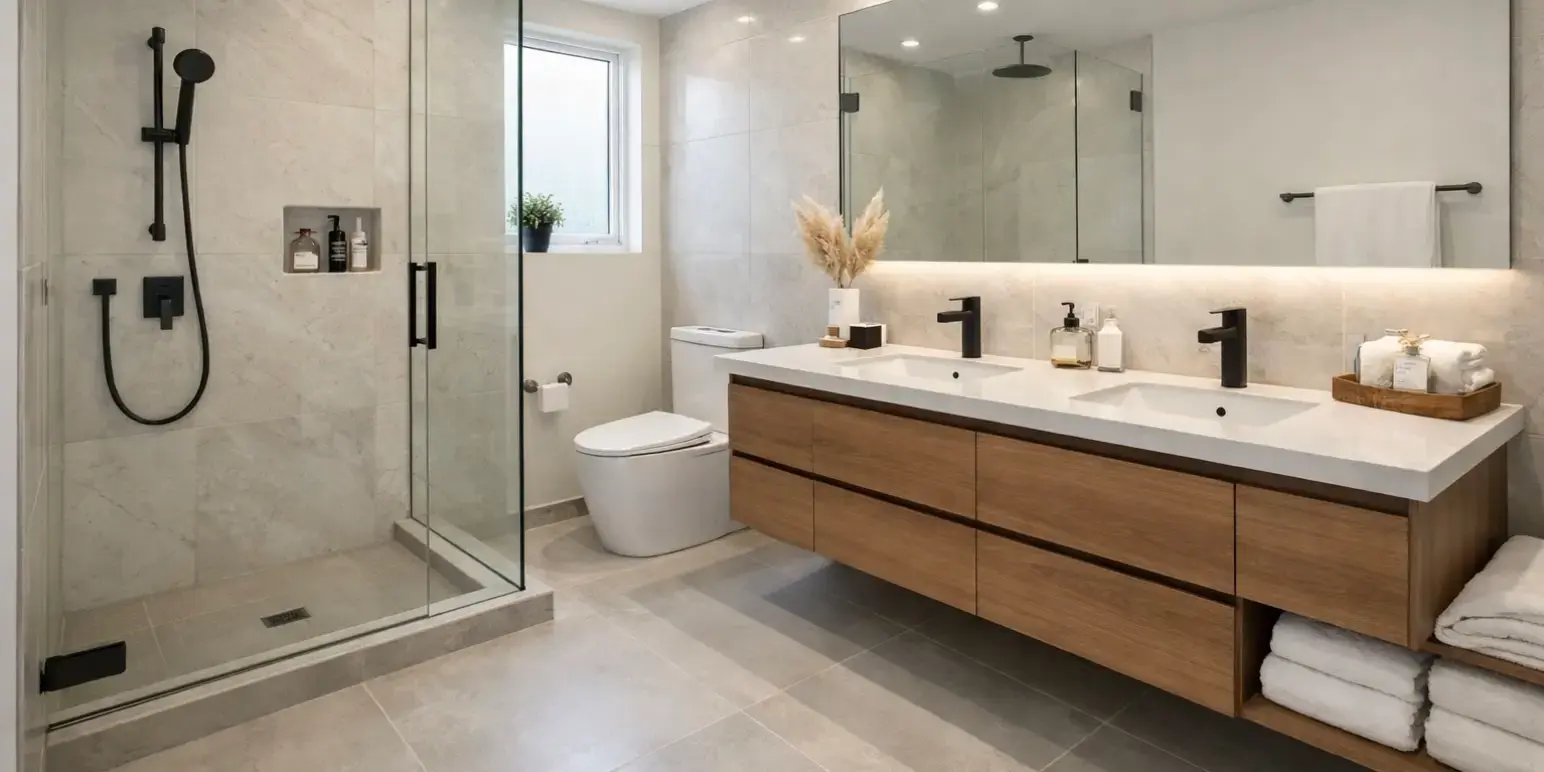 Baño moderno y bien iluminado