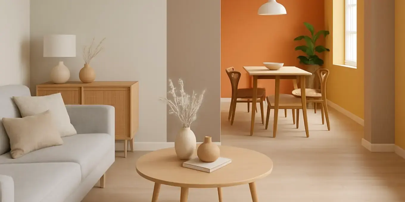 Interior luminoso de una casa moderna con varios colores para pintarla