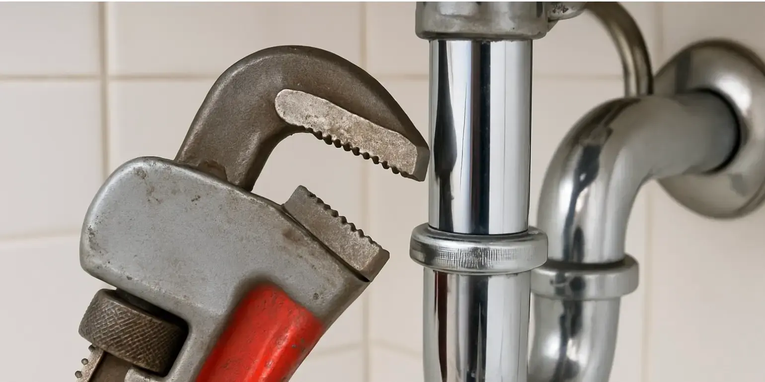 Llave ajustable basica de plomeria para arreglar una tuberia del bano