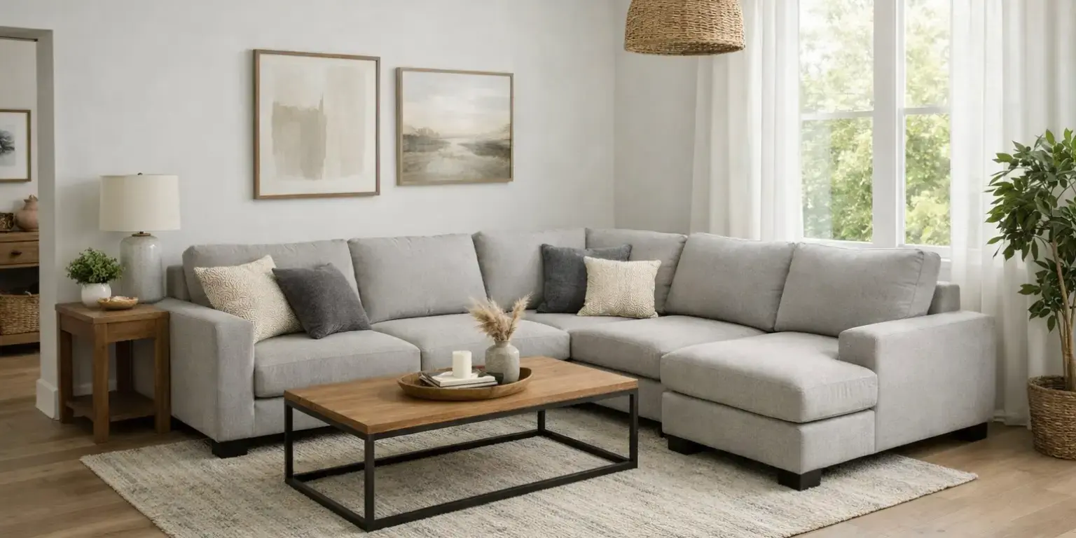 Sillon en forma de L en una sala de una casa