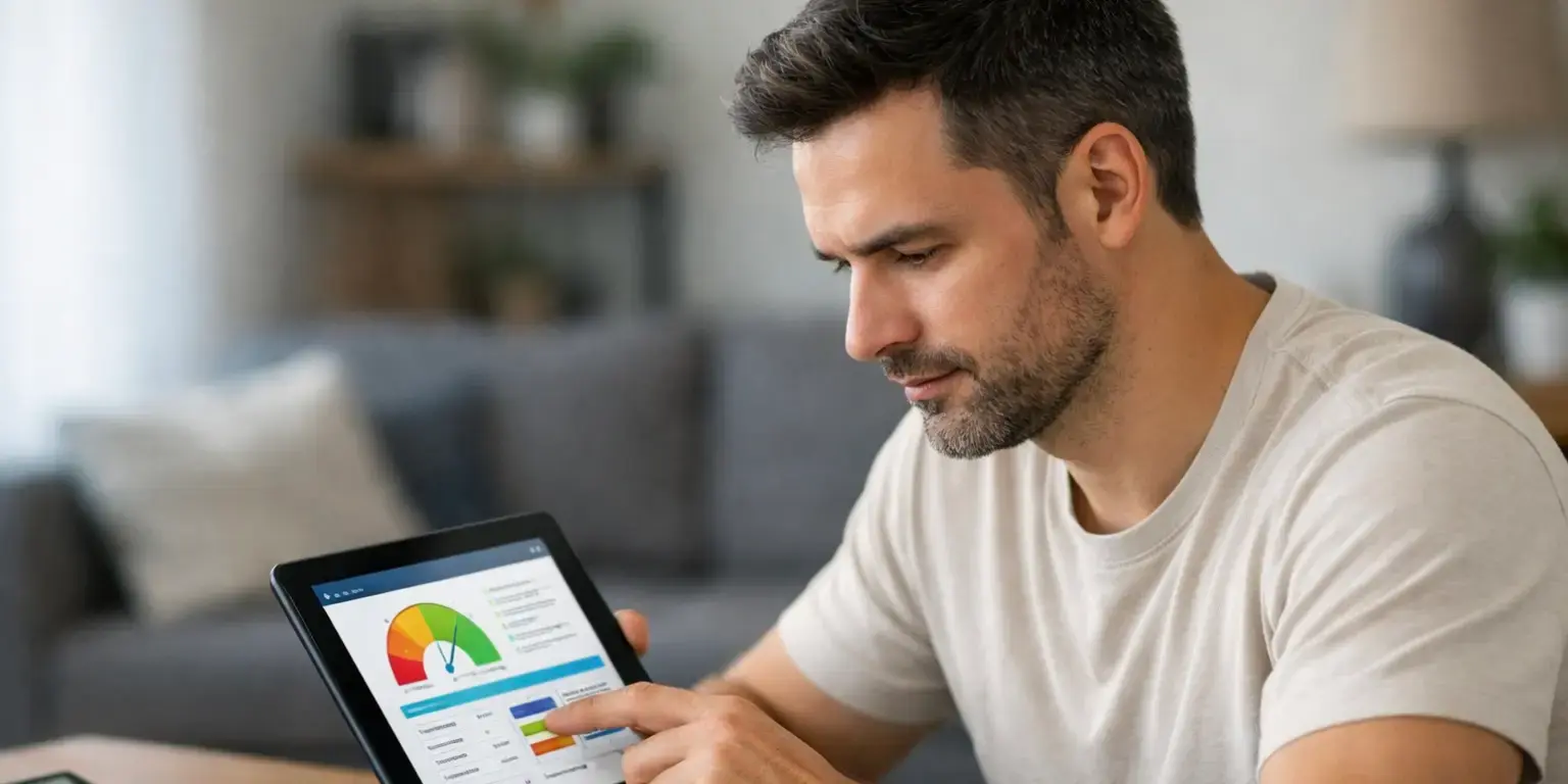 hombre revisando su historial crediticio en una tablet